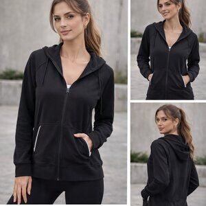 RAG Plus Women’s 2X Black Zip Hoodie Jacket Stretch Athletic Pockets